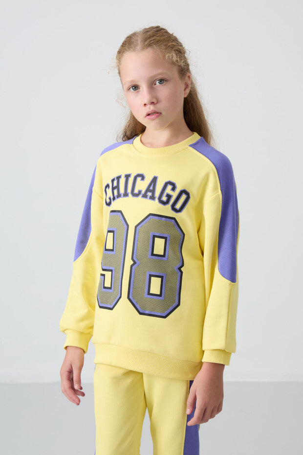 Kız Çocuk Sarı Chicago Baskılı Eşofman Takımı