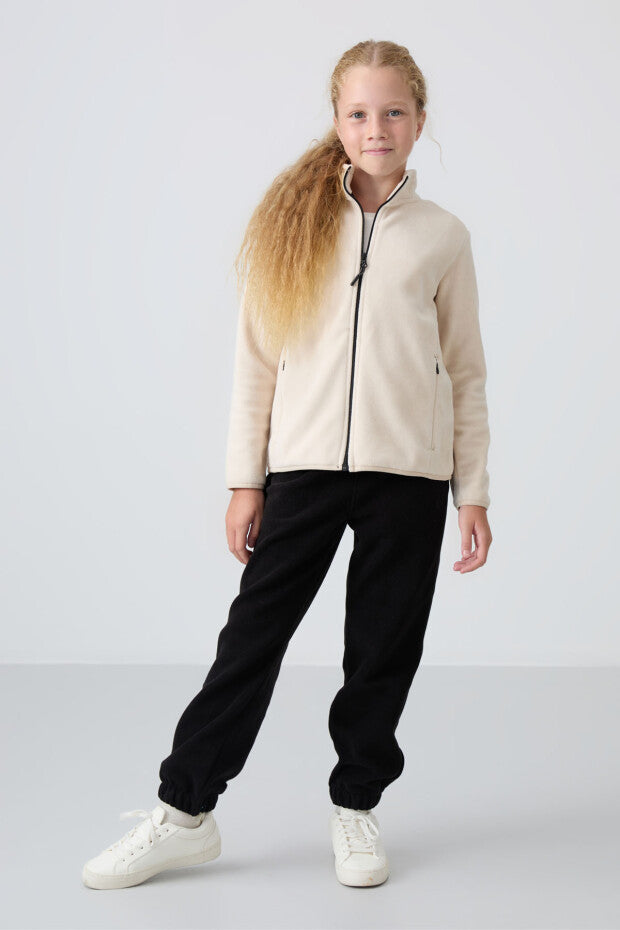 Bej Dik Yaka Kız Çocuk Sweatshirt