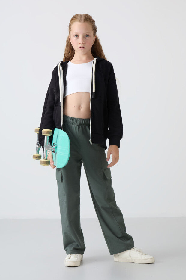 Tam boy Fermuarlı Kız Çocuk Sweatshirt Siyah