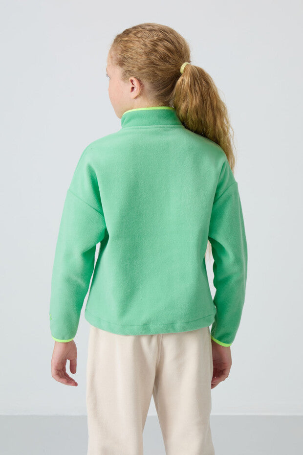 Su Yeşili Fermuarlı Kız Çocuk Sweatshirt
