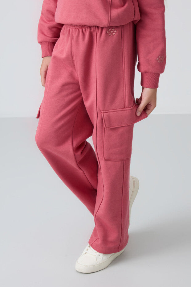 Gül kurusu Yarım Fermuarlı Kız Çocuk Eşofman Takımı