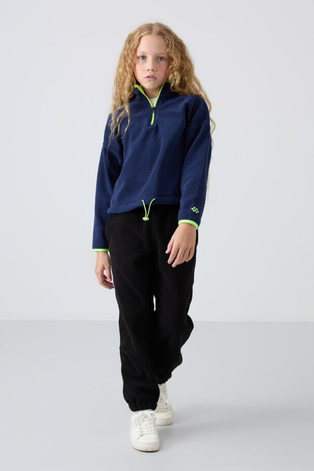 Lacivert Dik Yaka Fermuarlı Sweatshirt