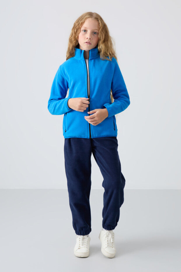 Kız Çocuk Mavi Fermuarlı Sweatshirt