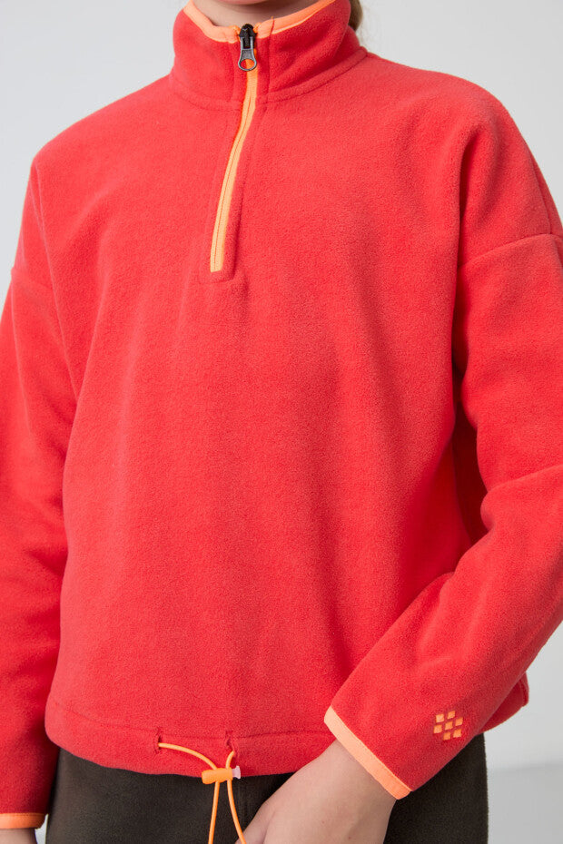 Kız Çocuk Dik Yaka Kısa Fermuarlı Sweatshirt