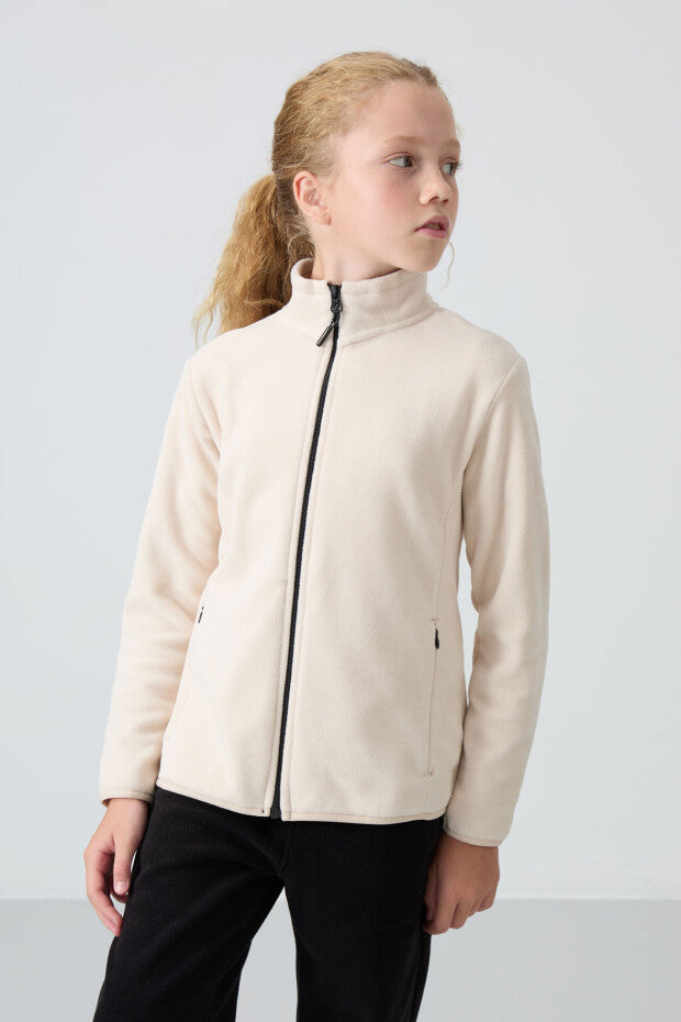 Bej Dik Yaka Kız Çocuk Sweatshirt