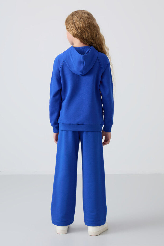 Saks Mavi Kapüşonlu Kız Çocuk Eşofman Takımı