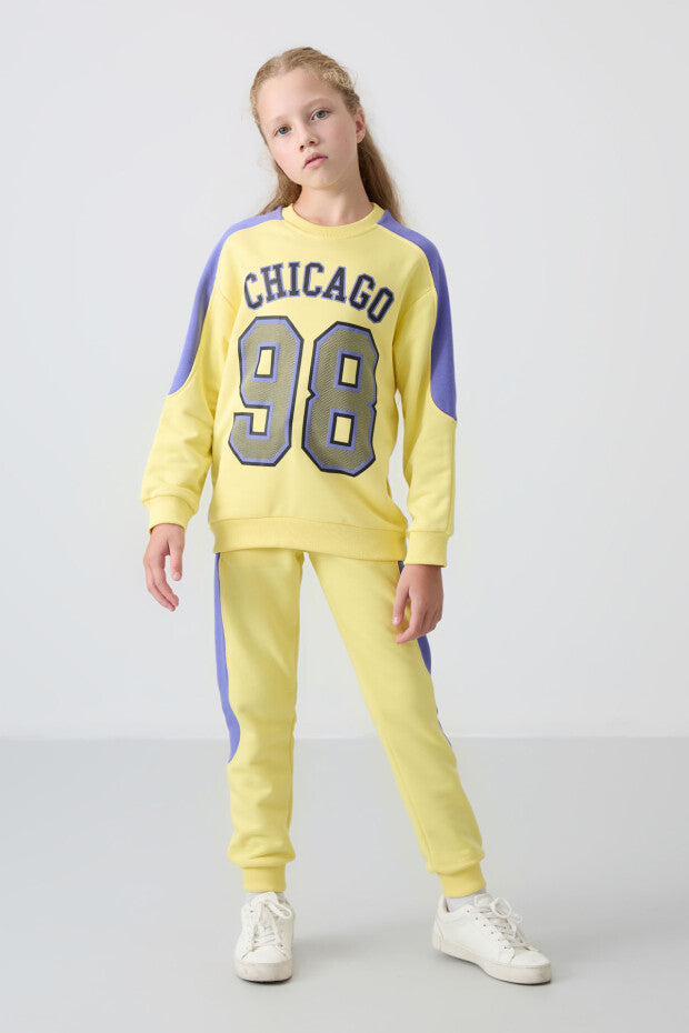 Kız Çocuk Sarı Chicago Baskılı Eşofman Takımı