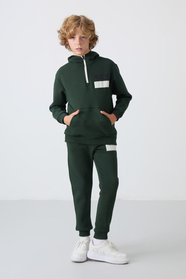 Yeşil Kapüşonlu Erkek Çocuk Eşofman Takımı