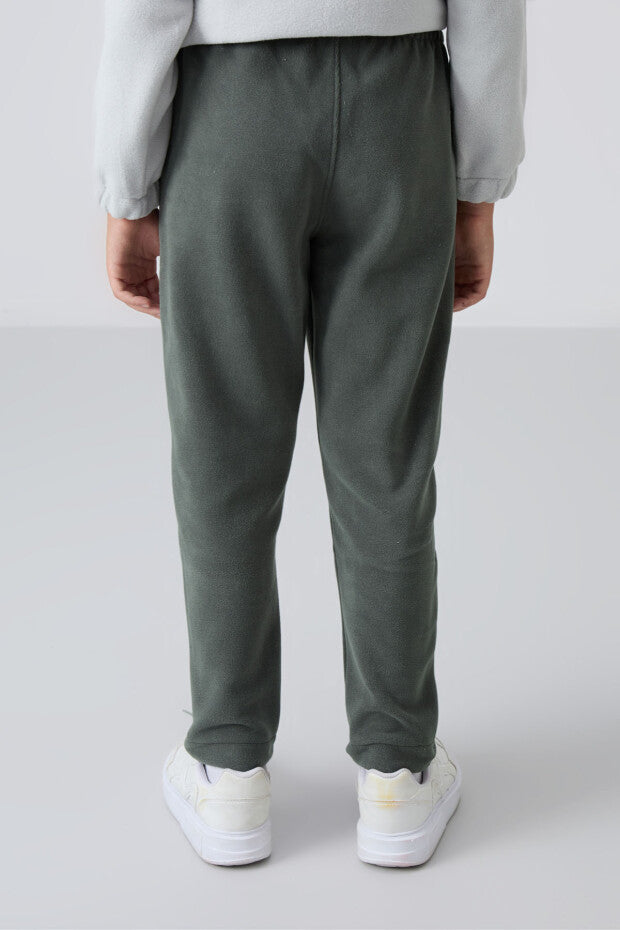 Haki Düz Paça Polar Eşofman Altı Erkek Çocuk