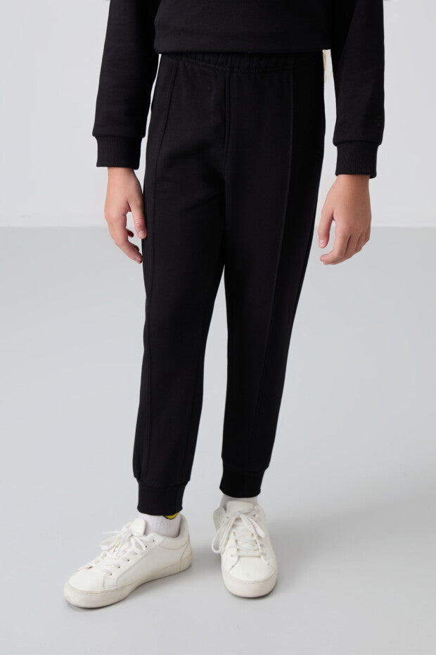 Siyah Pamuklu Kız Çocuk Eşofman Takımı