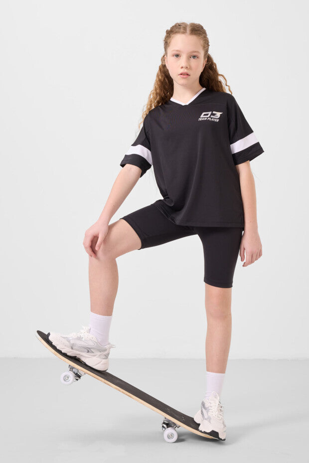 Siyah Spor Tshirt KısaTayt Takım