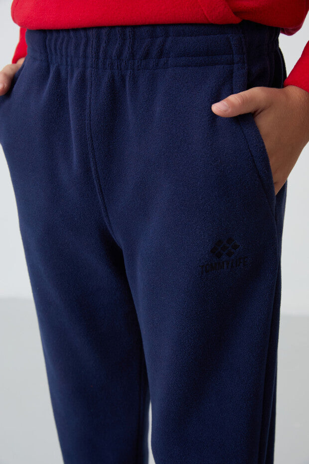 Kırmızı Lacivert Dik Yaka Polar Erkek Çocuk Eşofman Takımı