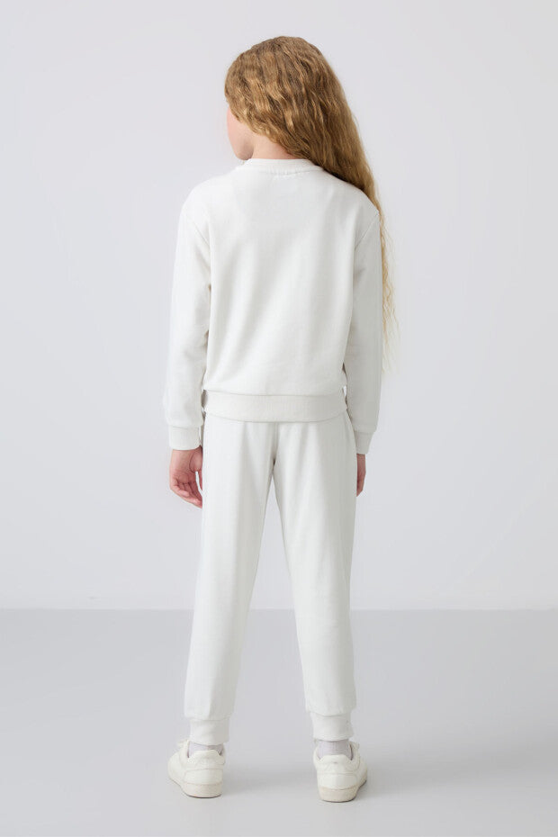 Ekru Kız Çocuk Pamuklu Eşofman Takımı