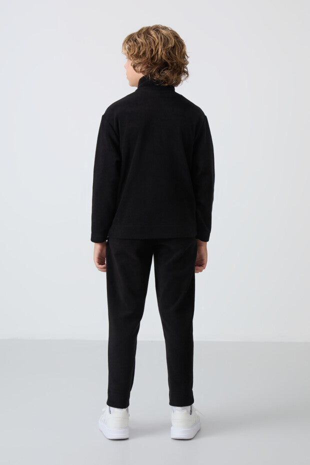 Siyah Dik Yaka Erkek Çocuk Polar Eşofman Takımı