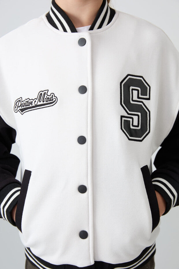Beyaz Stronger Yesterday Baskılı Kolej Ceket
