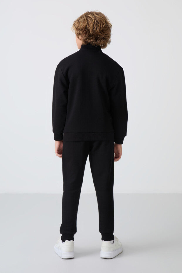 Siyah Dik Yaka Pamuklu Eşofman Takımı