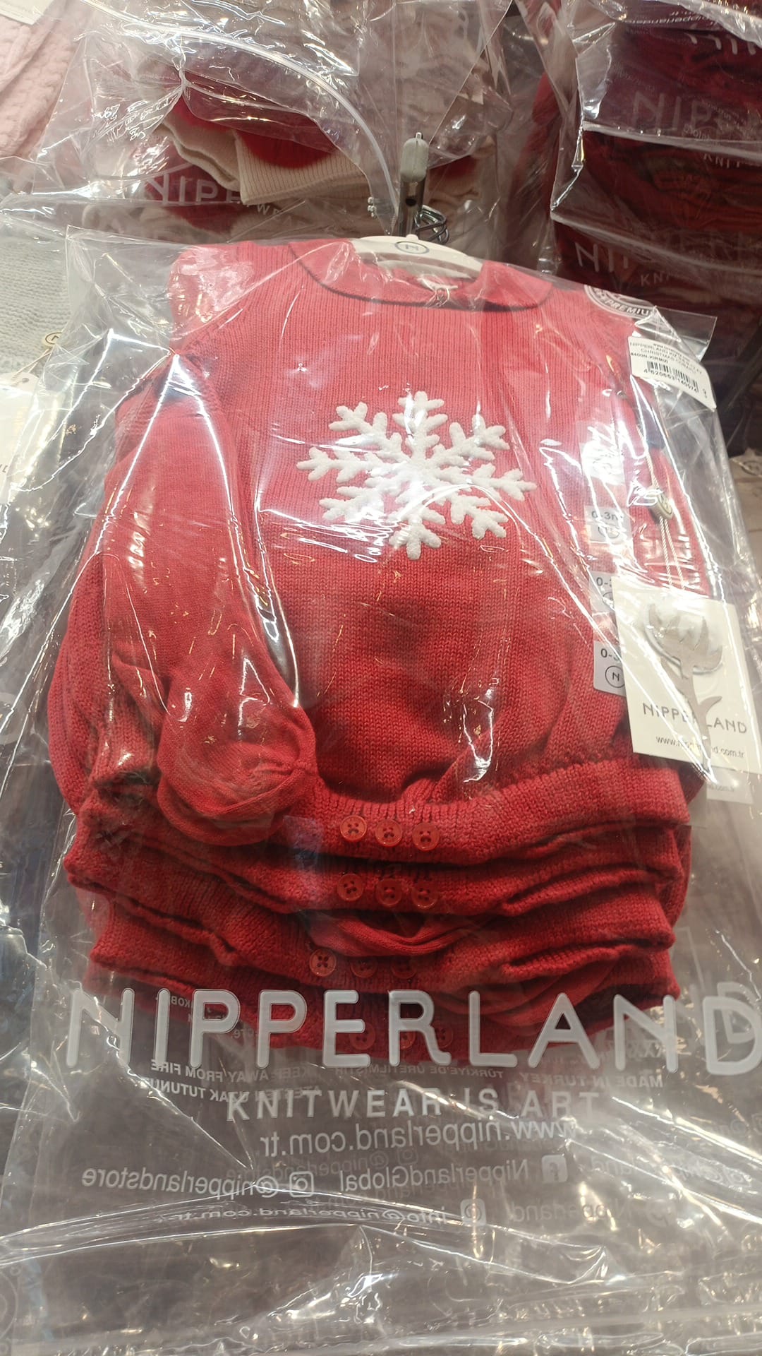 Kırmızı Kar Taneli Triko Romper | Yılbaşı Bebek Kıyafeti | 0-12 Ay | Sıcak & Yumuşak Örgü Tulum Kişiselleştirmeye Uygun