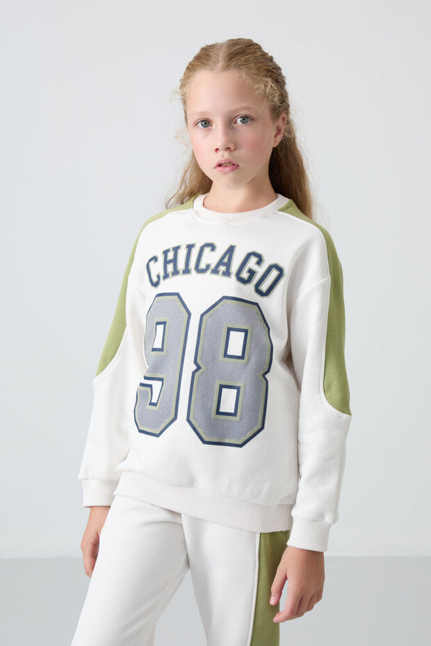 Ekru İçi Pamuklu Kız Çocuk Eşofman Takımı