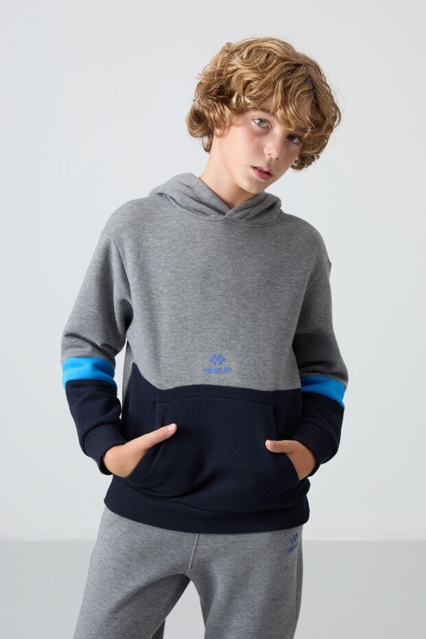 Gri Kapşonlu İçi Pamuklu Eşofman Takım Erkek Çocuk