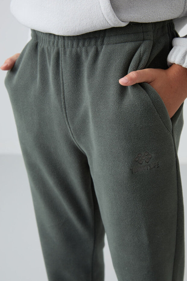 Haki Düz Paça Polar Eşofman Altı Erkek Çocuk