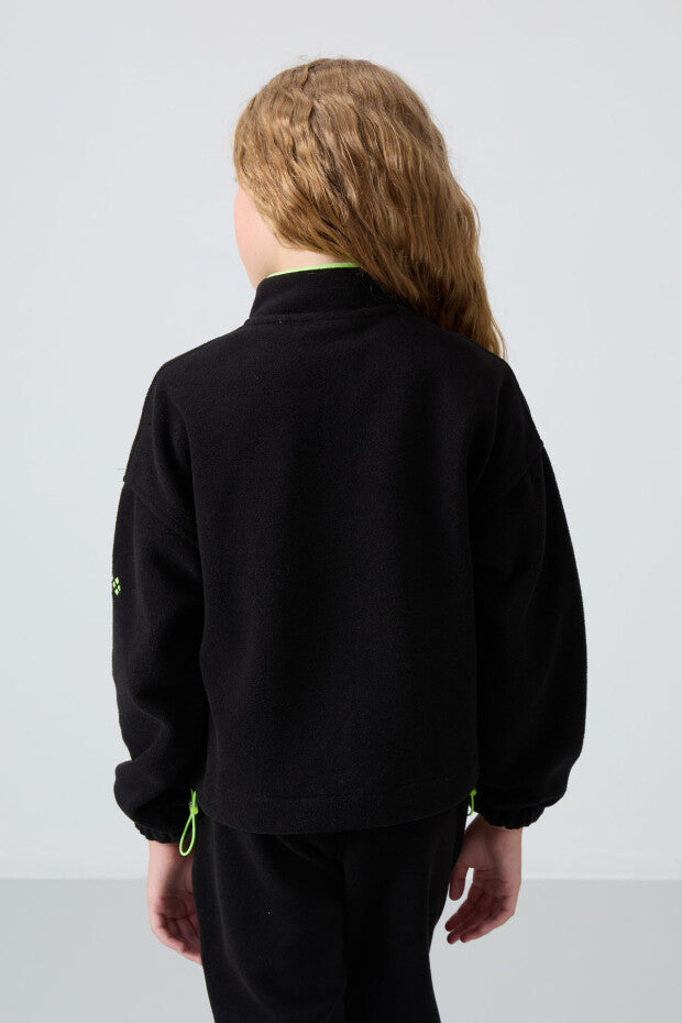 Siyah Polar Kız Çocuk Fermuarlı Sweatshirt
