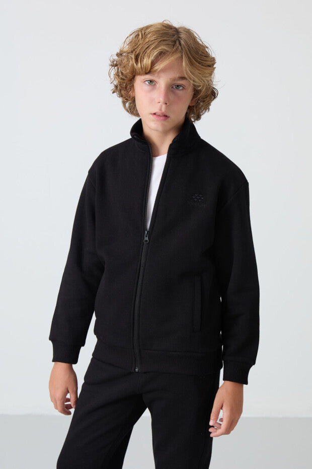 Siyah Dik Yaka Pamuklu Eşofman Takımı