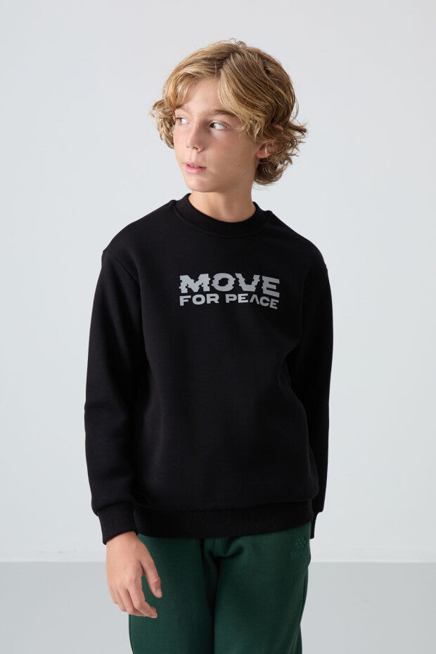 Siyah Pamuklu Erkek Çocuk Sweatshirt