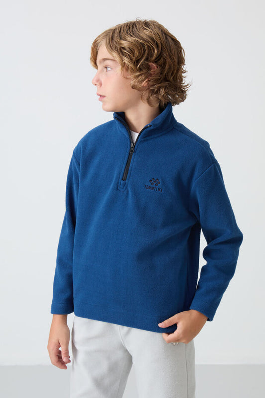 Parlement Mavi Dik Yaka Polar Sweatshirt