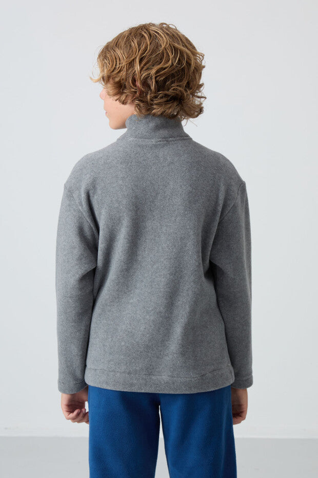 Gri Dik Yaka Polar Sewatshirt Erkek Çocuk