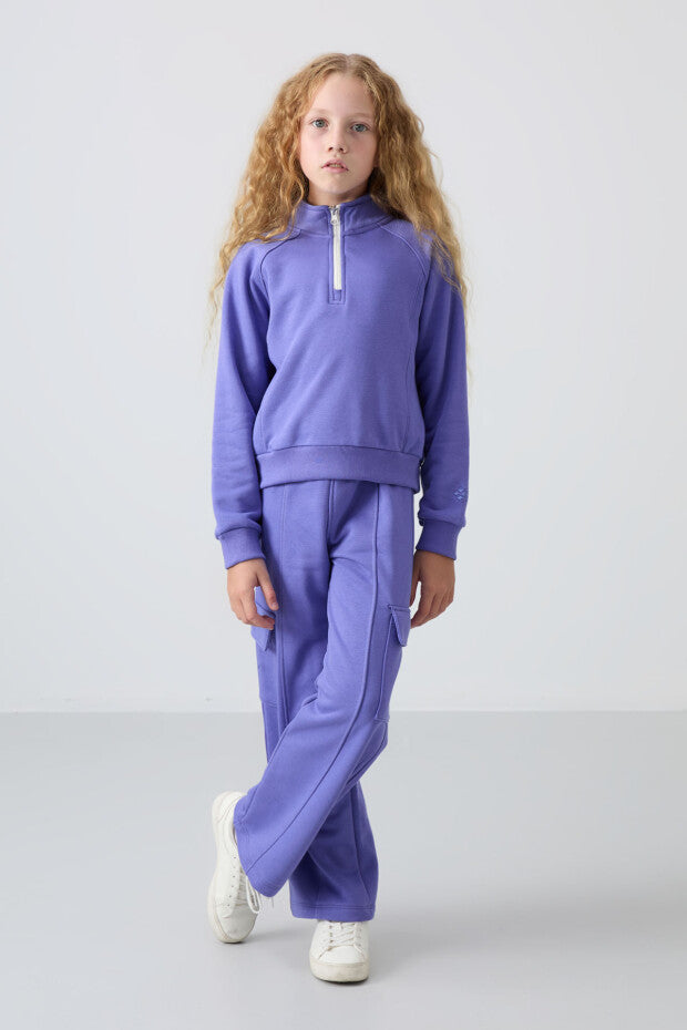 Fermuarlı Mor Kız Çocuk Eşofman Takım