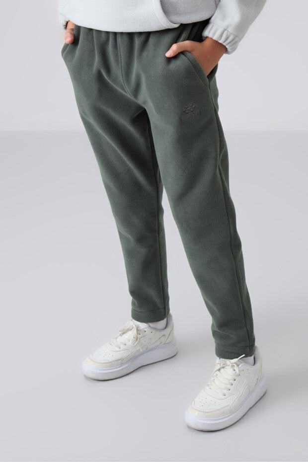 Haki Düz Paça Polar Eşofman Altı Erkek Çocuk