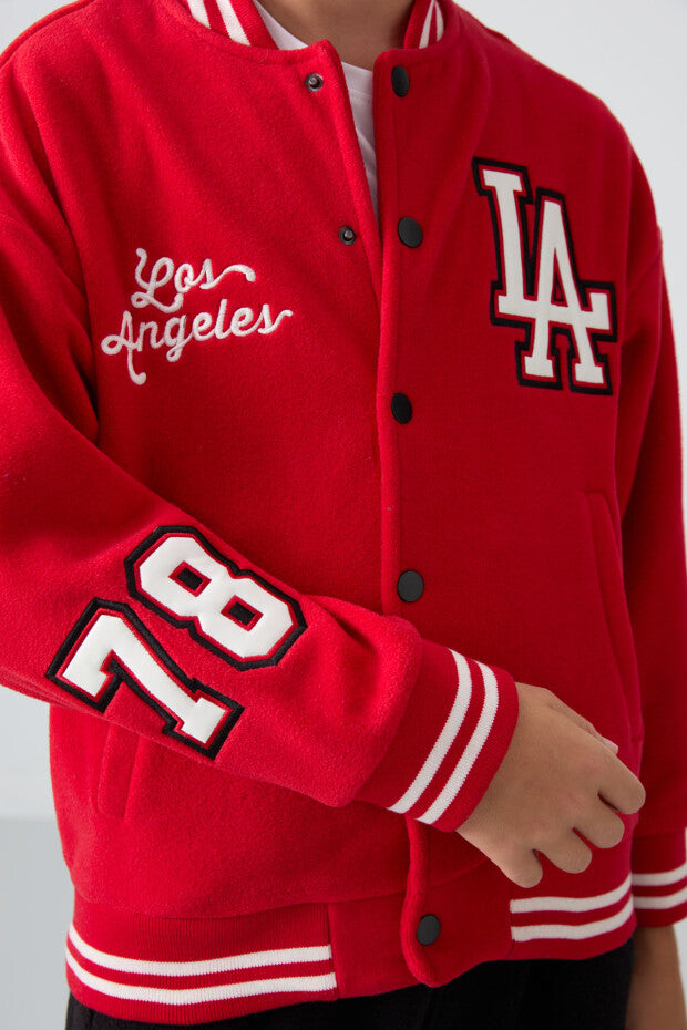 Kırmızı Polar Kolej Ceketi Erkek Çocuk