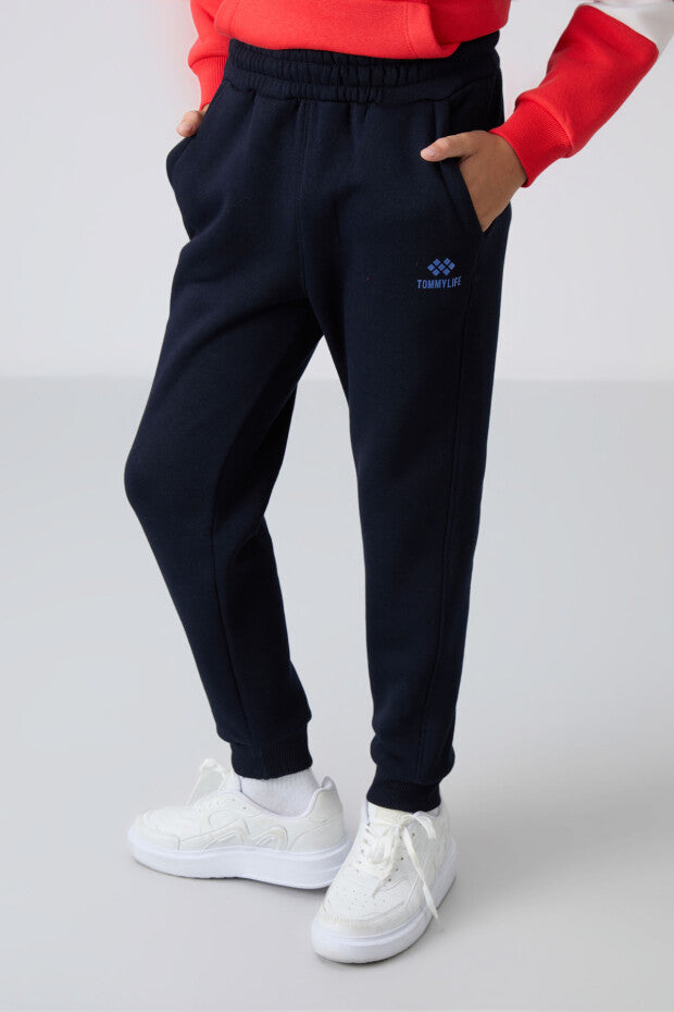 Lacivert Nar Çiçeği Renginde Kapüşonlu Erkek Çocuk Eşofman Takım