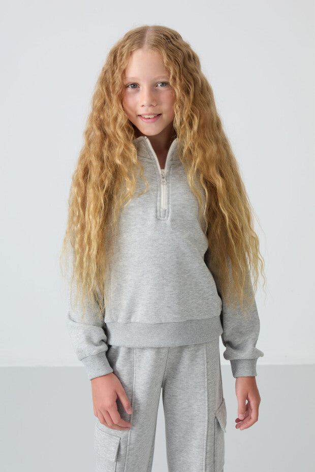 Gri Pamuklu Kız Çocuk Eşofman Takımı