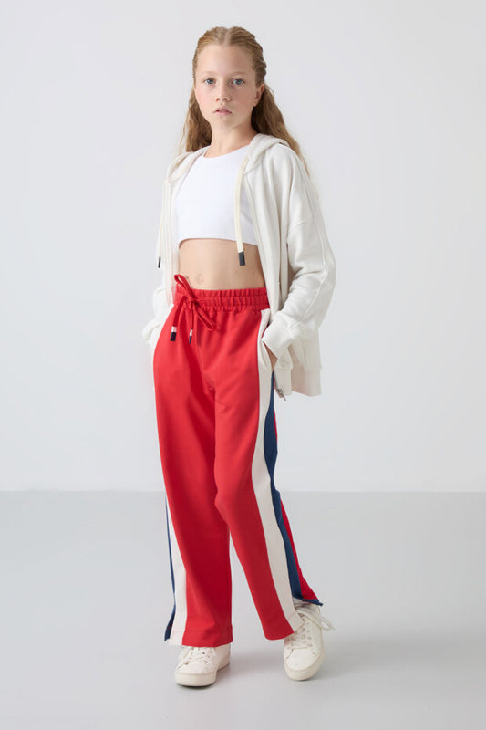 Kız Çocuk Kırmızı Geniş Paça Eşofman Altı