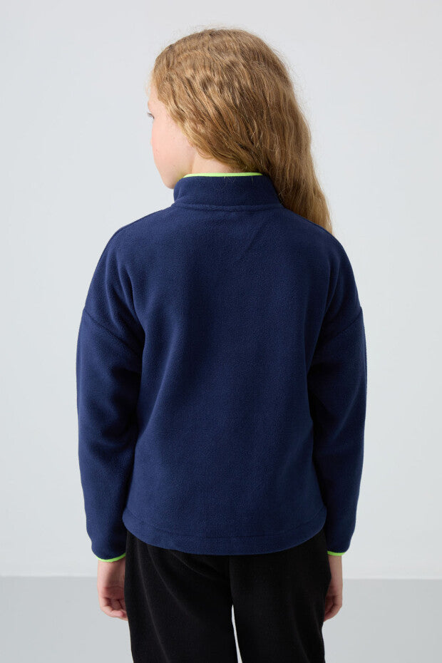 Lacivert Dik Yaka Fermuarlı Sweatshirt