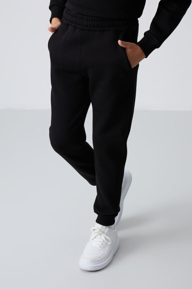 Siyah Pamuklu Erkek Çocuk Eşofman Takımı