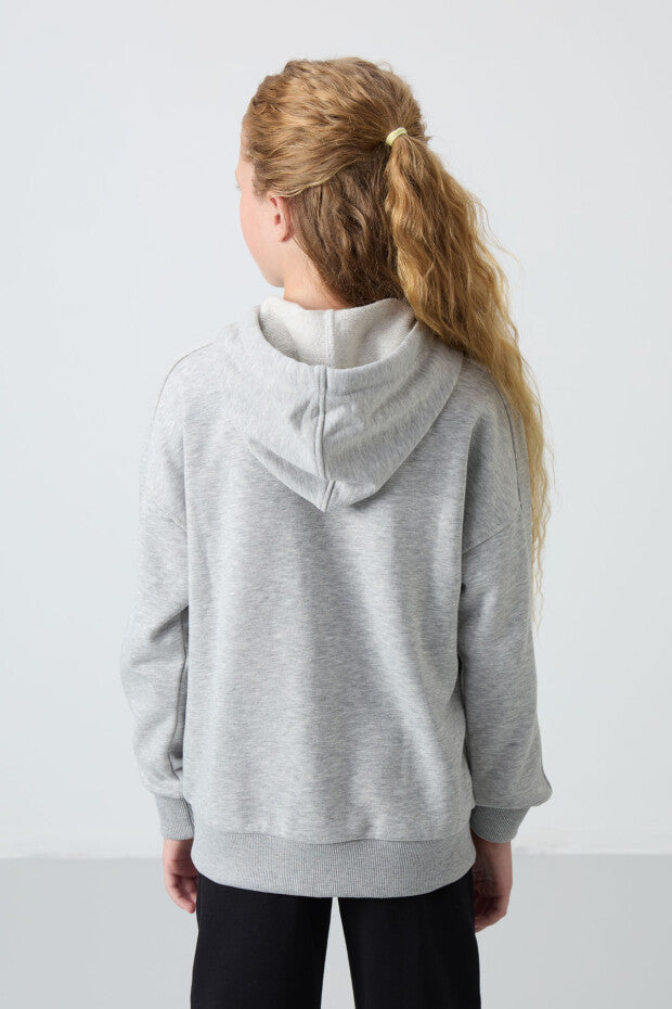 Gri Kız Çocuk Kapüşonlu Sweatshirt