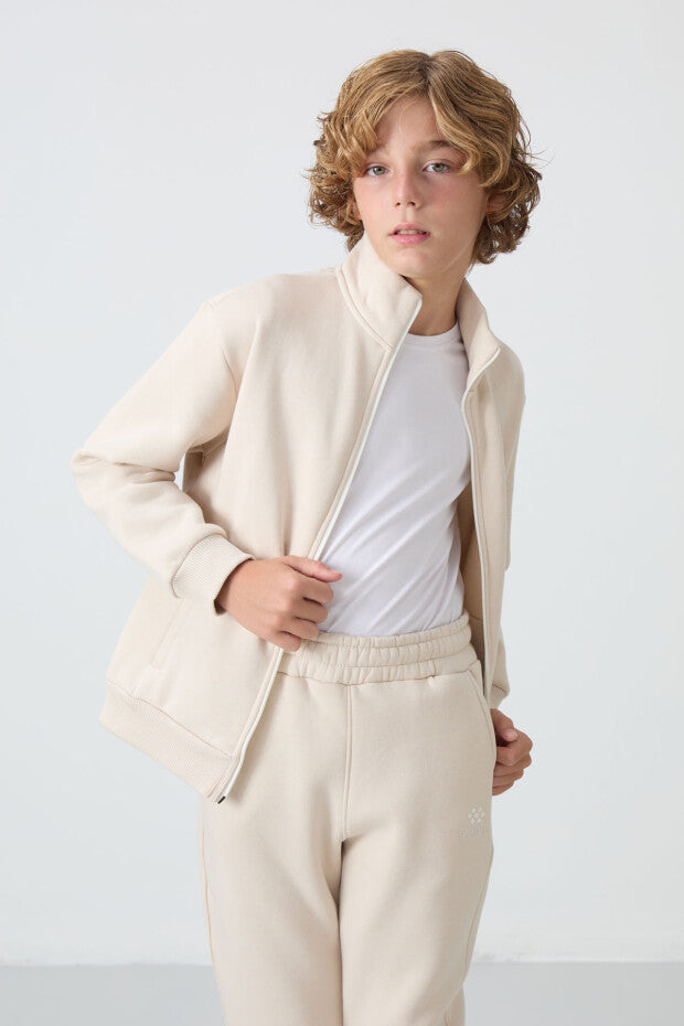 Bej Dik Yaka Erkek Çocuk Eşofman Takımı