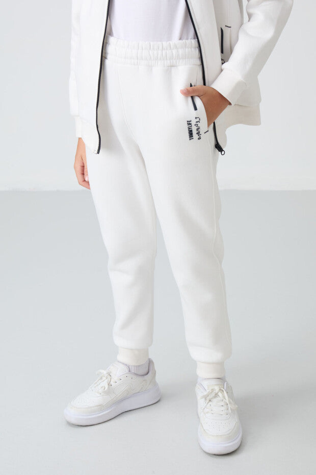 Ekru Pamuklu Erkek Çocuk Eşofman Takımı