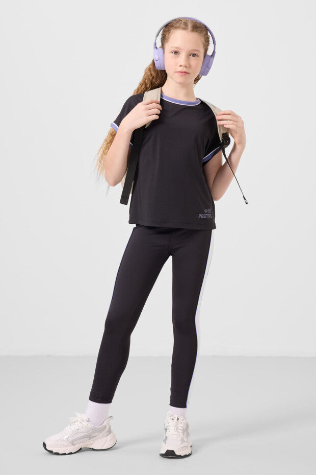 Kız Çocuk Siyah Spor Tshirt Siyah Tayt Takım