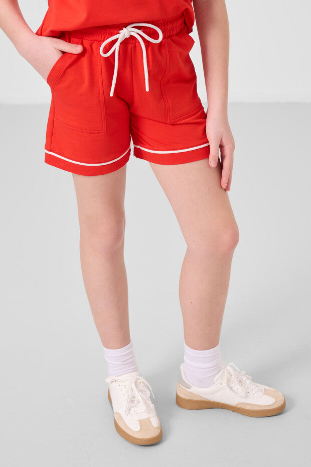 Kız Çocuk Nar Çiçeği Renkli Şortlu Takım – Yazlık Pamuklu İkili Kombin (7-15 Yaş)