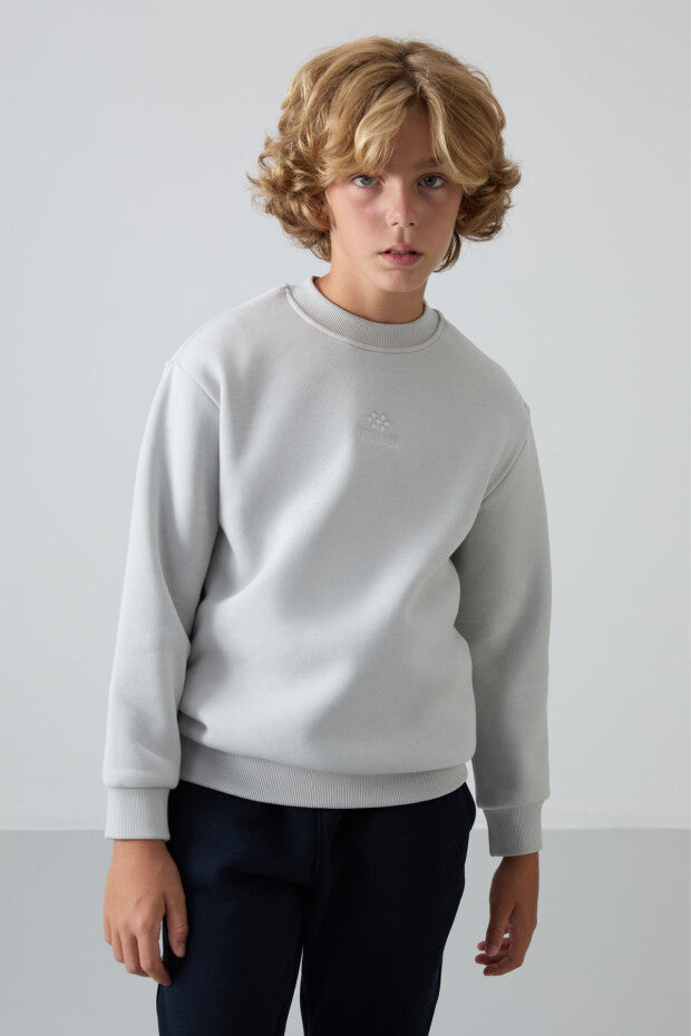 Taş Rengi Pamuklu Erkek Çocuk Sweatshirt