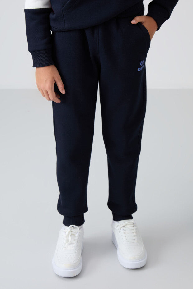 Gül Kurusu  Lacivert Kapüşonlu Ekru Geçişli Eşofman Takımı