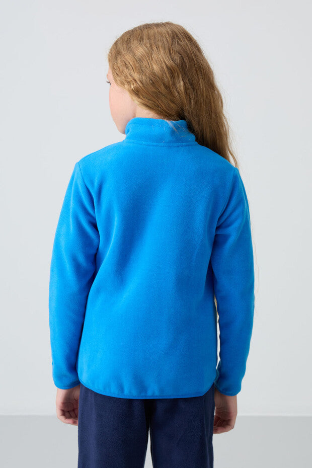 Kız Çocuk Mavi Fermuarlı Sweatshirt