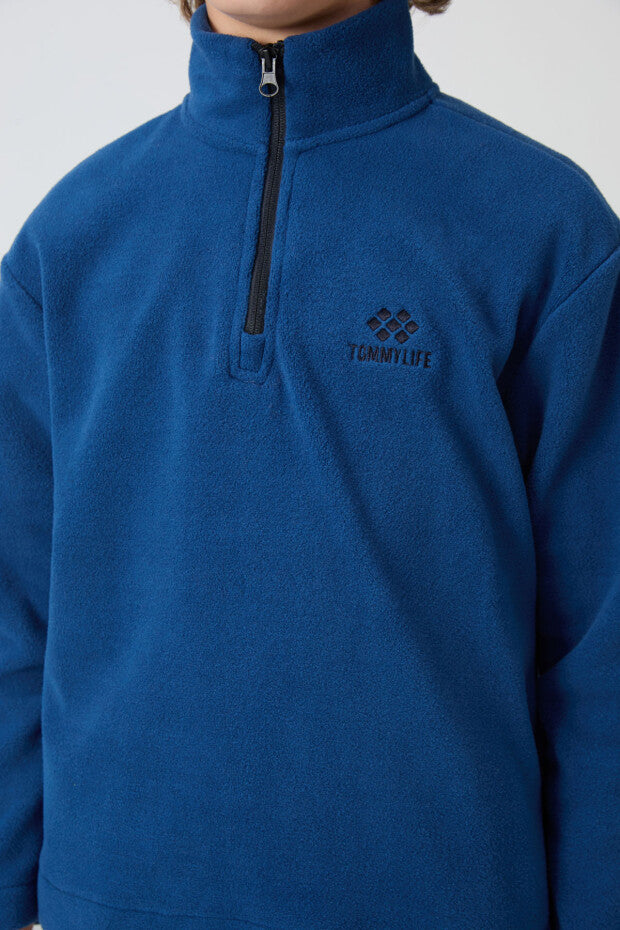 Parlement Mavi Dik Yaka Polar Sweatshirt