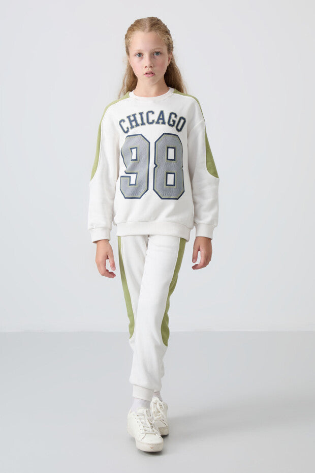 Ekru İçi Pamuklu Kız Çocuk Eşofman Takımı