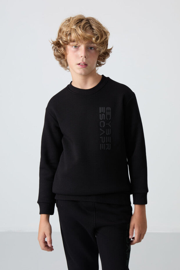 Siyah Düz Paça Pamuklu Eşofman Takımı