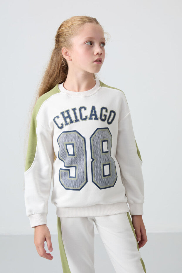 Ekru İçi Pamuklu Kız Çocuk Eşofman Takımı