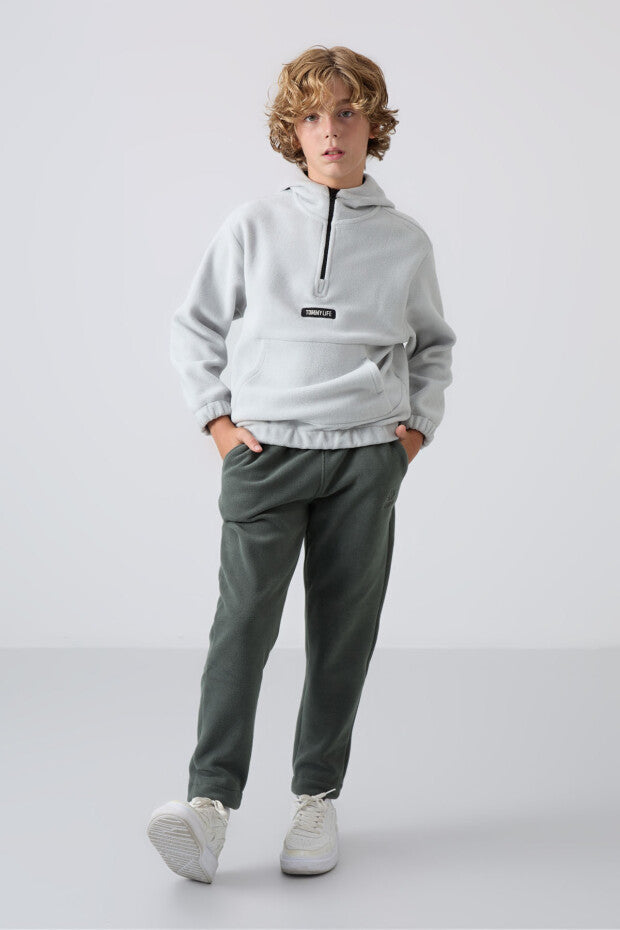 Haki Düz Paça Polar Eşofman Altı Erkek Çocuk